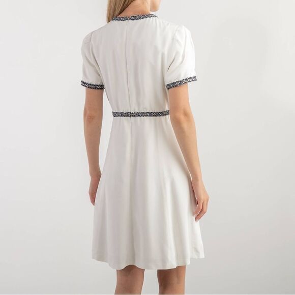 Sandro Reyan Tweed Trim White Dress size 42 - Picture 3 of 8